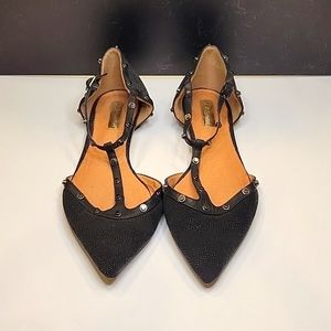 Halogen black studded flat with pointed toe and ankle strap